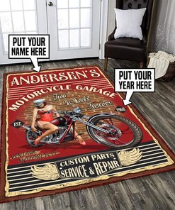 Personalized Motorcycle Garage Rug for Home Decoration