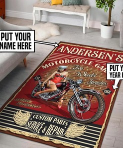 Personalized Motorcycle Garage Rug for Home Decoration