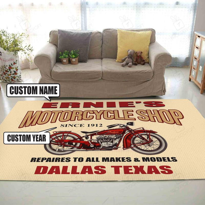 Personalized Motorcycle Shop Rug for Home Decoration