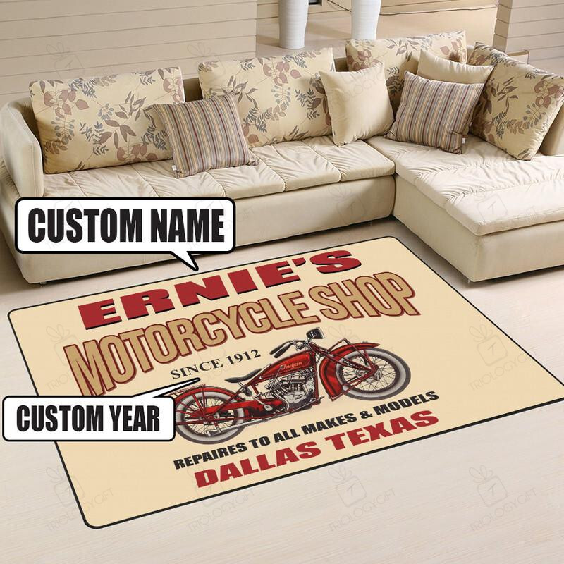 Personalized Motorcycle Shop Rug for Home Decoration