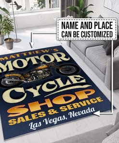 Personalized Motorcycle Shop Sale And Service Rug for Garage Decor