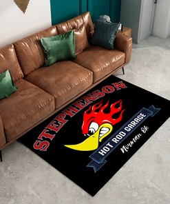 Personalized Mr. Horsepower Hot Rod Garage Area Rug - Make It Your Own!