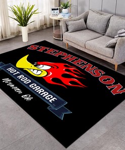 Personalized Mr. Horsepower Hot Rod Garage Area Rug - Make It Your Own!