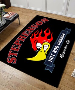 Personalized Mr. Horsepower Hot Rod Garage Area Rug - Make It Your Own!
