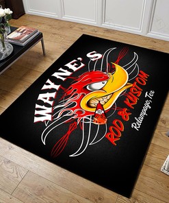 Personalized Mr. Horsepower Pinstripe Speed Shop Area Rug for Hot Rod Lovers