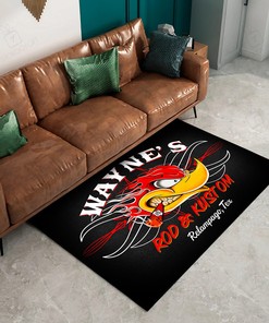 Personalized Mr. Horsepower Pinstripe Speed Shop Area Rug for Hot Rod Lovers