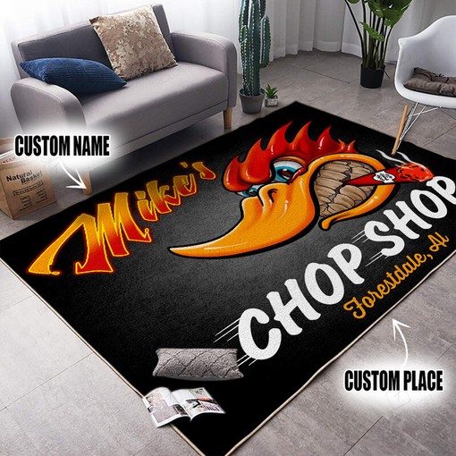 Personalized Mr. Horsepower Speed Shop Area Rug for Garage