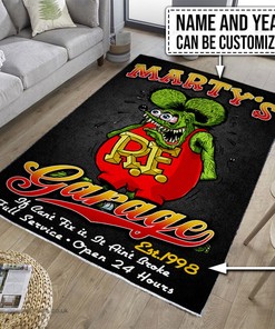 Personalized Name And Year Rat Fink Garage Rug Hot Rod Rug for Garage