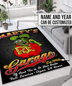 Personalized Name And Year Rat Fink Garage Rug Hot Rod Rug for Garage