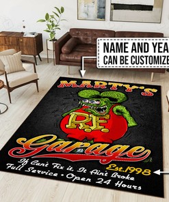 Personalized Name And Year Rat Fink Garage Rug Hot Rod Rug for Garage