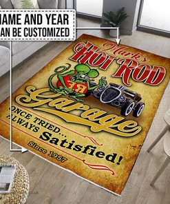 Personalized Name And Year Rat Fink Hot Rod Garage Rug Hot Rod Rug for Garage