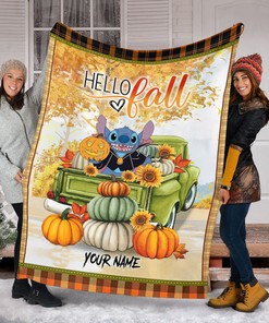 Personalized Name Fall Season Stitch Blanket - Stitch Halloween - Pumpkin Stitch Halloween Gift