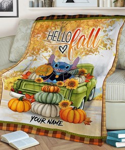 Personalized Name Fall Season Stitch Blanket - Stitch Halloween - Pumpkin Stitch Halloween Gift