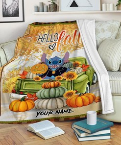 Personalized Name Fall Season Stitch Blanket - Stitch Halloween - Pumpkin Stitch Halloween Gift