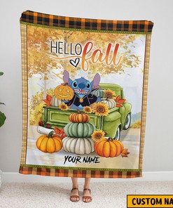 Personalized Name Fall Season Stitch Blanket - Stitch Halloween - Pumpkin Stitch Halloween Gift