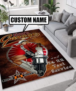 Personalized Name Garage Hot Rod Rug - Customizable Rug for Hot Rod Fans