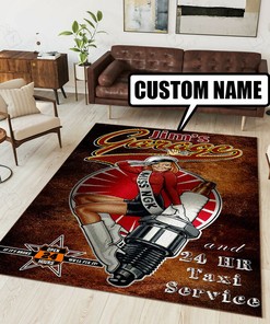Personalized Name Garage Hot Rod Rug - Customizable Rug for Hot Rod Fans