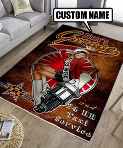 Personalized Name Garage Hot Rod Rug - Customizable Rug for Hot Rod Fans