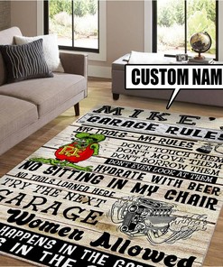 Personalized Name Garage Rules - Rat Fink Rug - Customize Your Space
