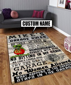 Personalized Name Garage Rules - Rat Fink Rug - Customize Your Space