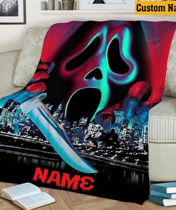 Personalized Name Ghost Face Blanket - Ghost Face Skylight - No You Hang Up - Scream Halloween Gift