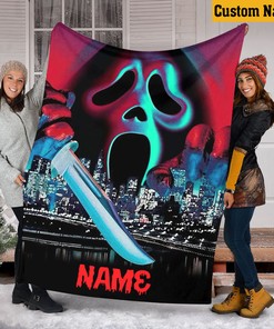 Personalized Name Ghost Face Blanket - Ghost Face Skylight - No You Hang Up - Scream Halloween Gift