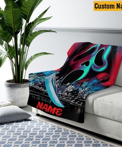 Personalized Name Ghost Face Blanket - Ghost Face Skylight - No You Hang Up - Scream Halloween Gift