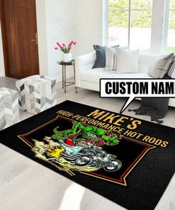 Personalized Name High Performance Hot Rods Rat Fink Rug Hot Rod Rug for Garage