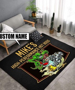 Personalized Name High Performance Hot Rods Rat Fink Rug Hot Rod Rug for Garage