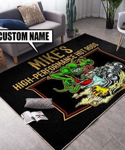 Personalized Name High Performance Hot Rods Rat Fink Rug Hot Rod Rug for Garage