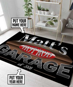 Personalized Name Hot Rod Garage Rug for Personalized Home Decor