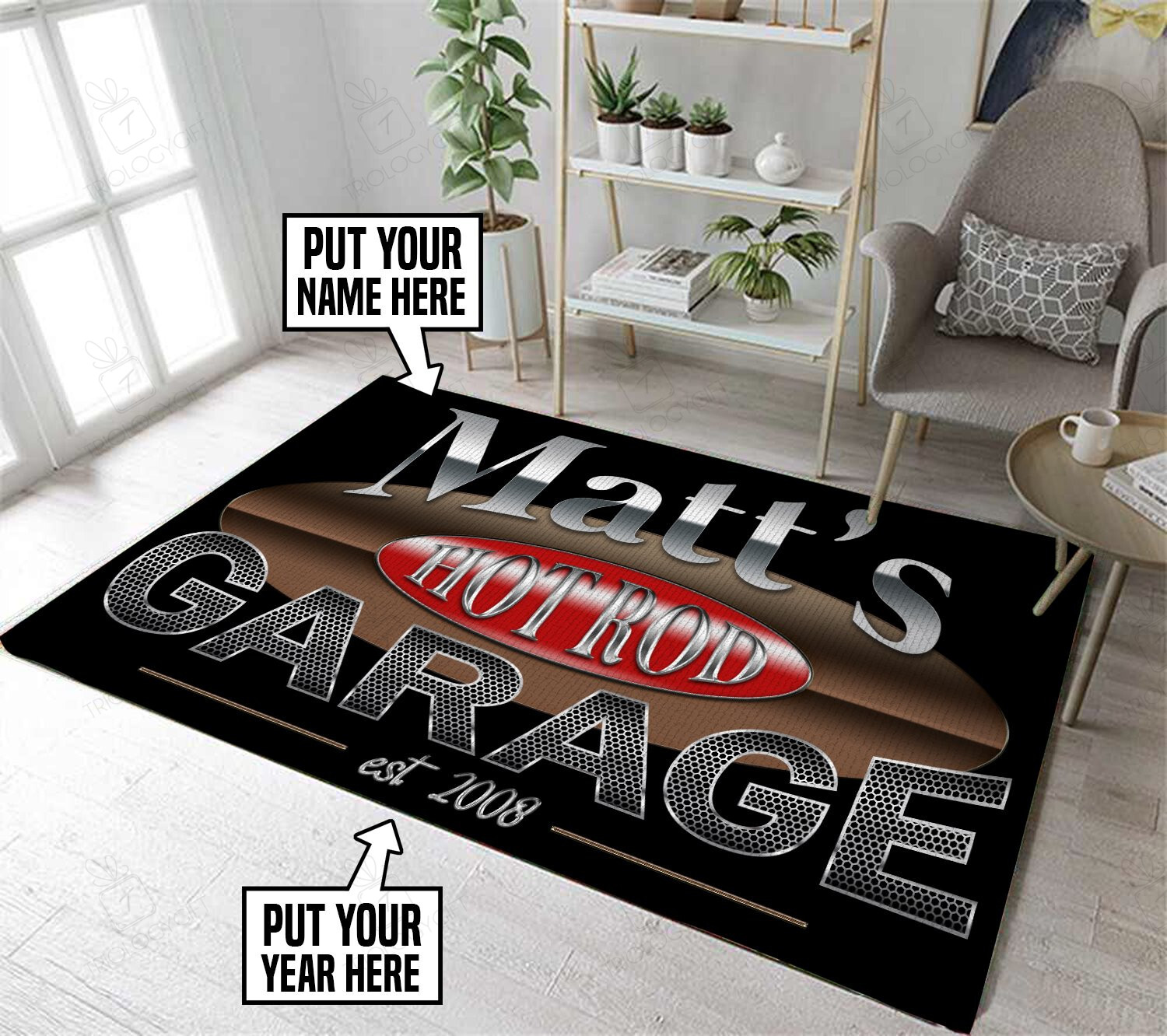 Personalized Name Hot Rod Garage Rug for Personalized Home Decor