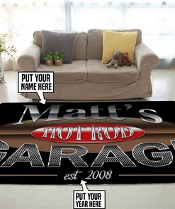 Personalized Name Hot Rod Garage Rug for Personalized Home Decor