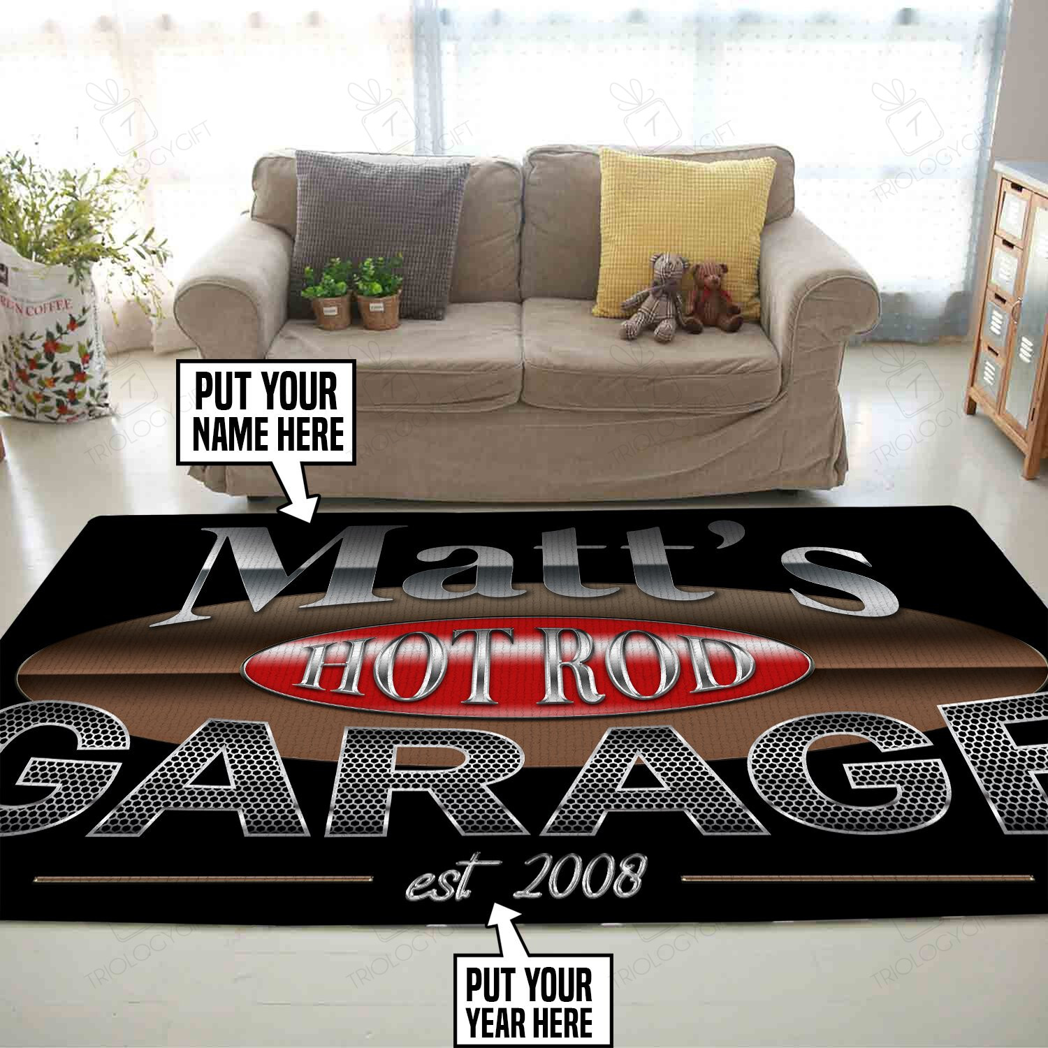 Personalized Name Hot Rod Garage Rug for Personalized Home Decor