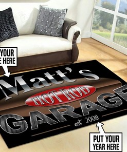Personalized Name Hot Rod Garage Rug for Personalized Home Decor