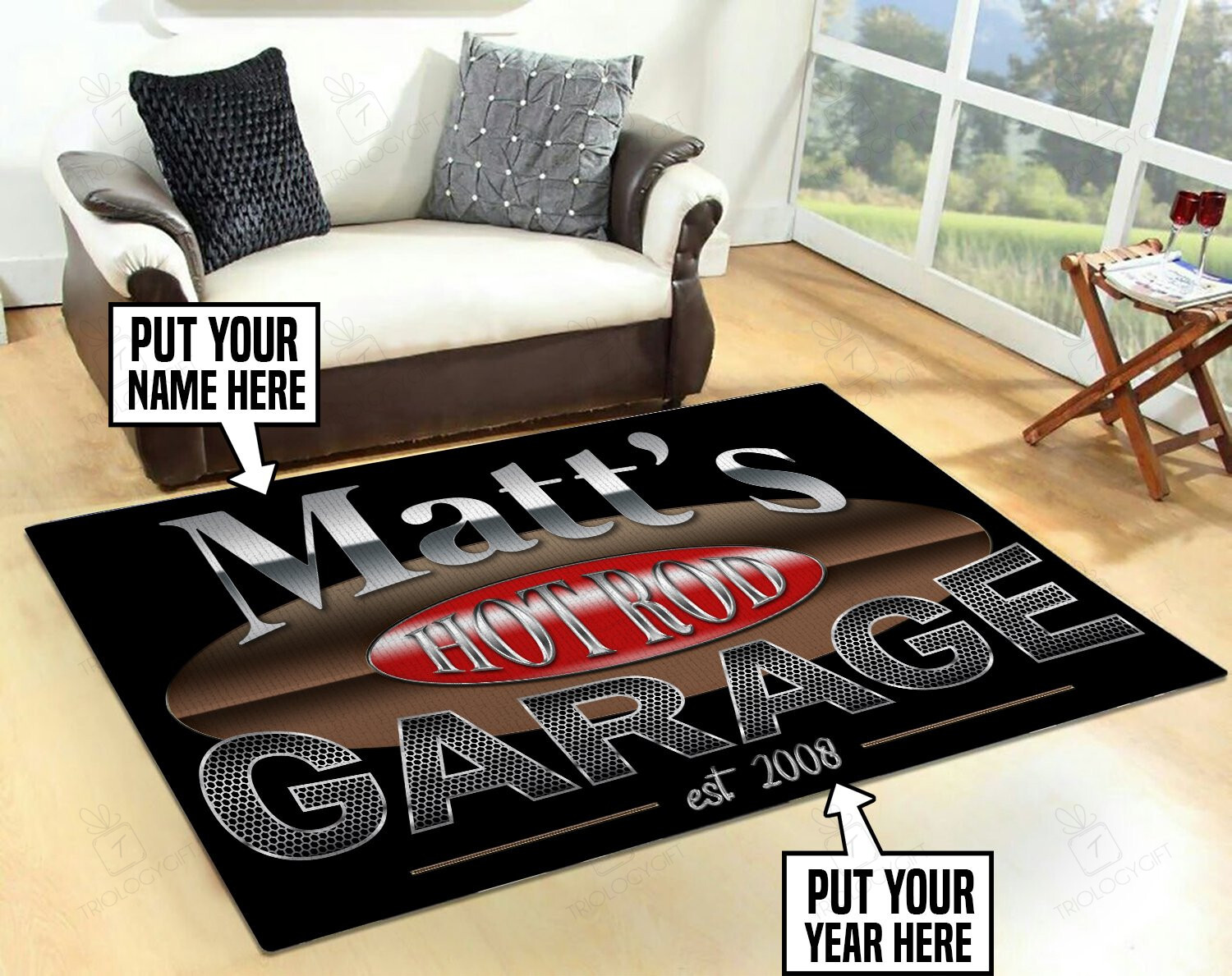 Personalized Name Hot Rod Garage Rug for Personalized Home Decor