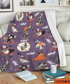 Personalized Name Mickey And Friends Halloween Blanket - Goofy Skellington Minnie Witch