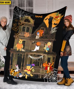 Personalized Name Pooh And Friends Blanket - Winnie The Pooh Halloween - Custom Name Blanket