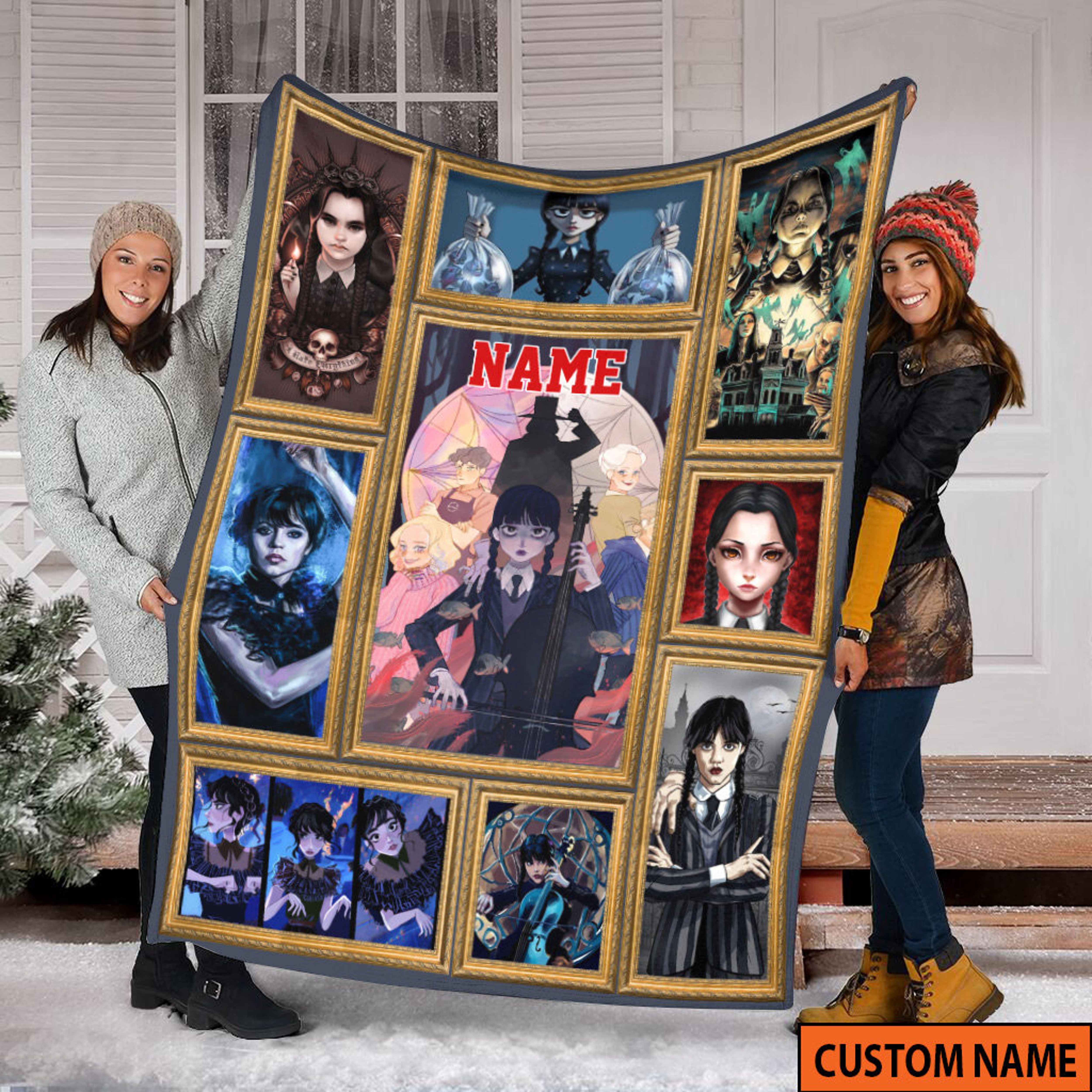 Personalized Name Wednesday Blanket - Horror Movie Halloween Gift - The Addams Family