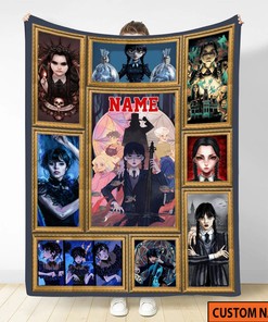 Personalized Name Wednesday Blanket - Horror Movie Halloween Gift - The Addams Family