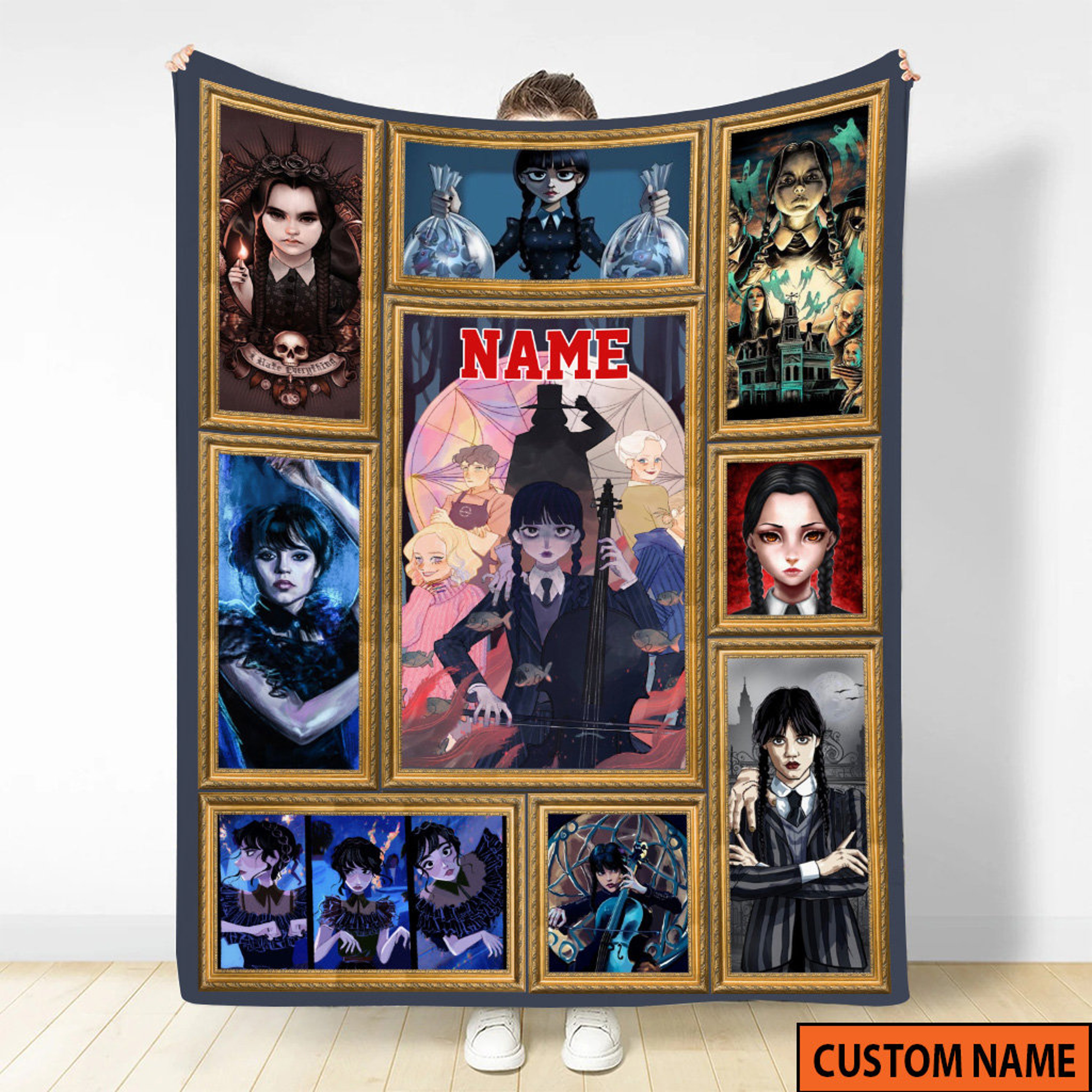 Personalized Name Wednesday Blanket - Horror Movie Halloween Gift - The Addams Family