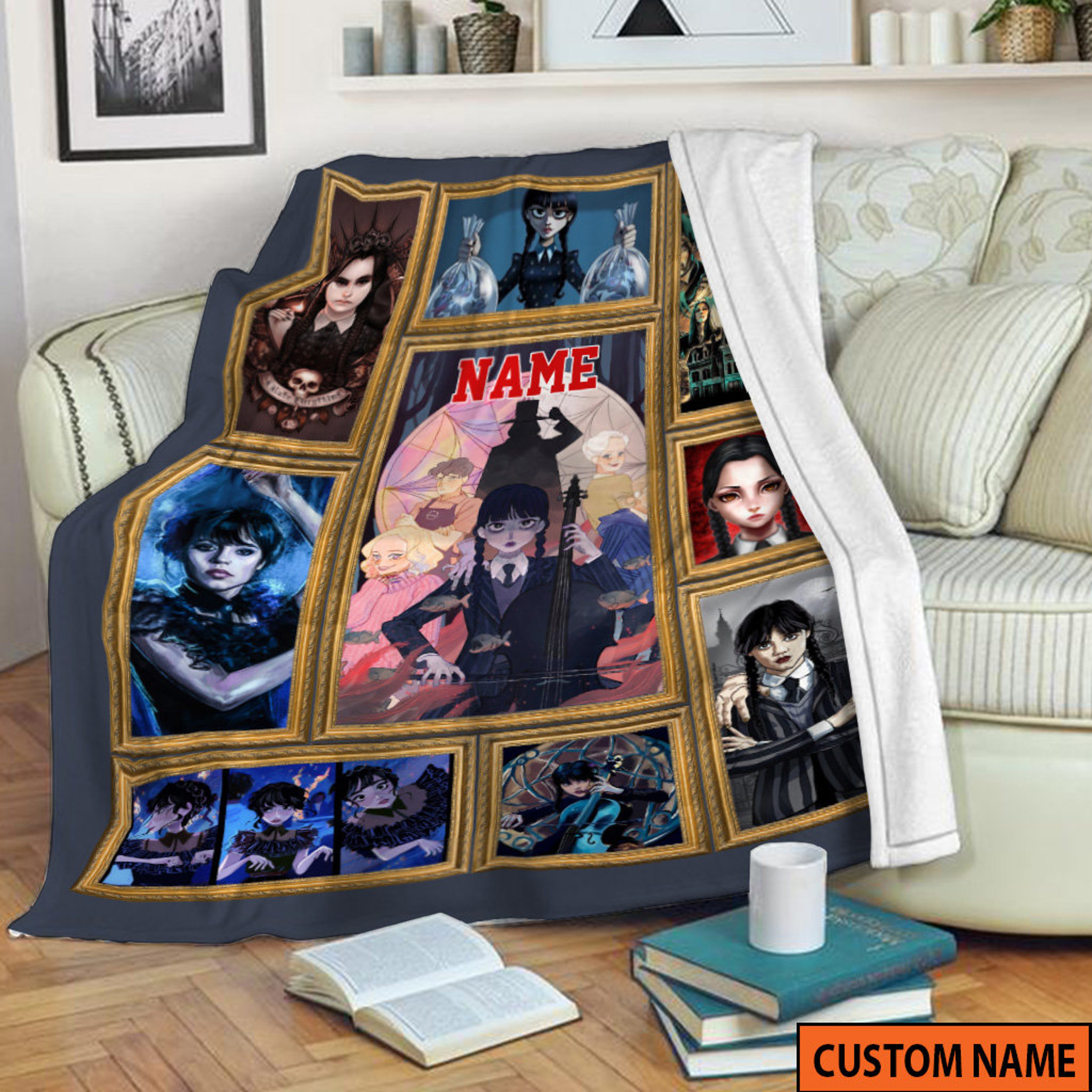 Personalized Name Wednesday Blanket - Horror Movie Halloween Gift - The Addams Family