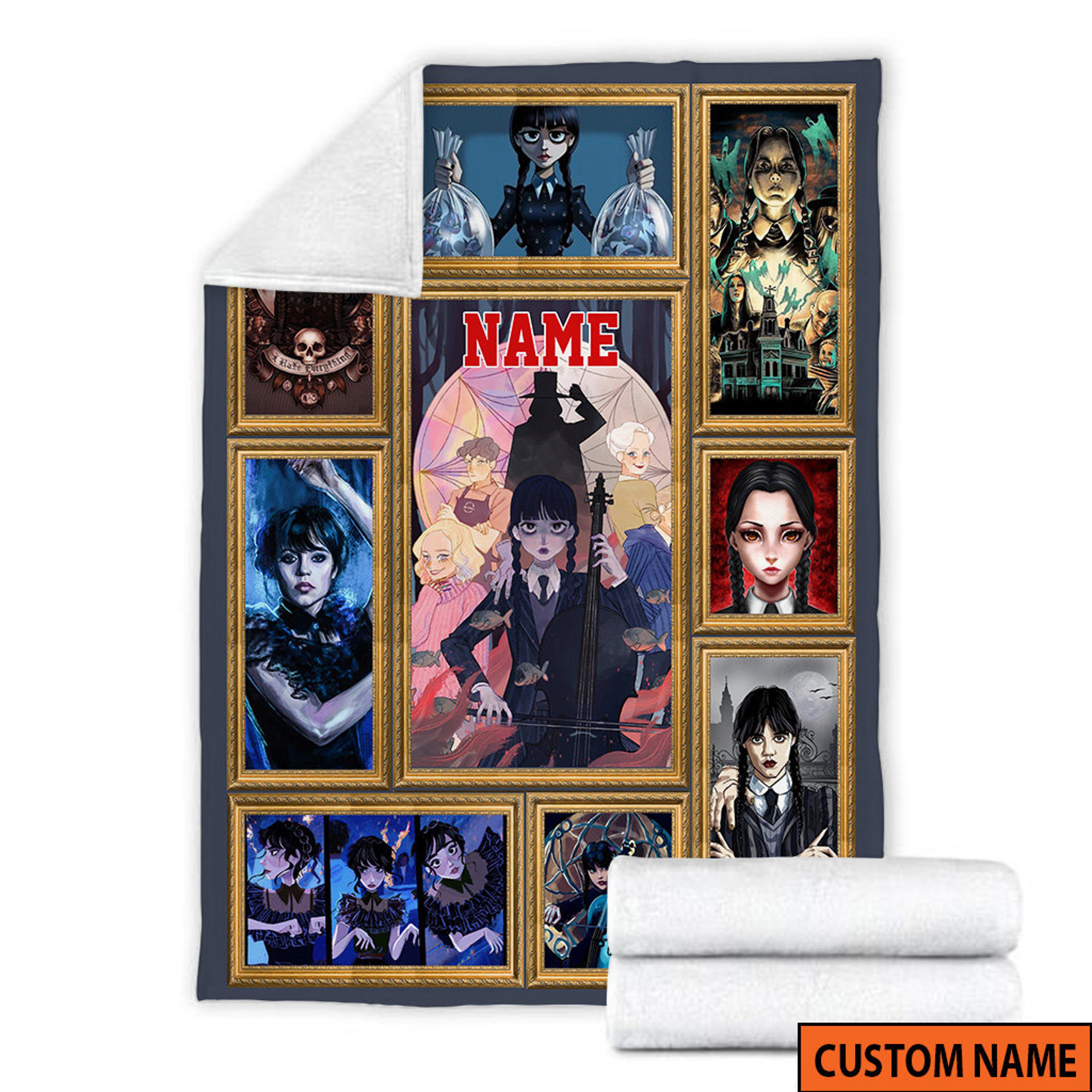 Personalized Name Wednesday Blanket - Horror Movie Halloween Gift - The Addams Family