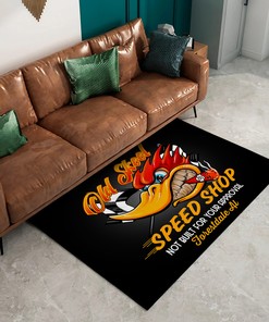 Personalized Old School Speed Shop Hot Rod Rug