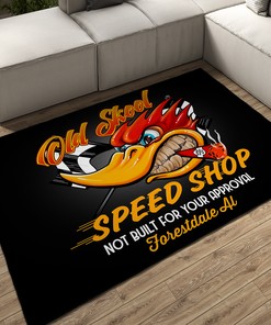 Personalized Old School Speed Shop Hot Rod Rug