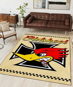 Personalized Old School Woodpecker Hot Rod Rug for Garage