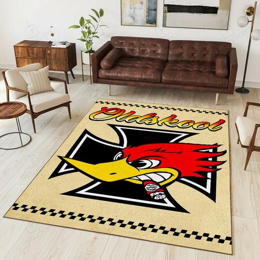 Personalized Old School Woodpecker Hot Rod Rug for Garage