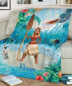 Personalized Princess Moana Quilt Blanket, Moana Fleece Design, Custom Face & Name Girl Princess Blanket, Moana And Maui Fleece