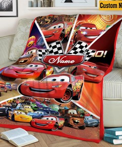 Personalized Quilt Blanket, Lightning Mcqueen Design, Soft Pixar Cars Characters, Kids Birthday Gift, Fleece Sherpa Blanket