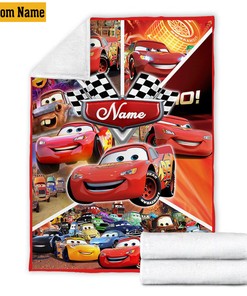 Personalized Quilt Blanket, Lightning Mcqueen Design, Soft Pixar Cars Characters, Kids Birthday Gift, Fleece Sherpa Blanket